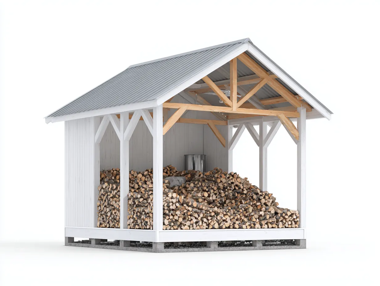 Abri à bûches 210x118x198 cm en bois blanc et bois naturel pour jardin - design rustique avec toit double pente-Homigetpad