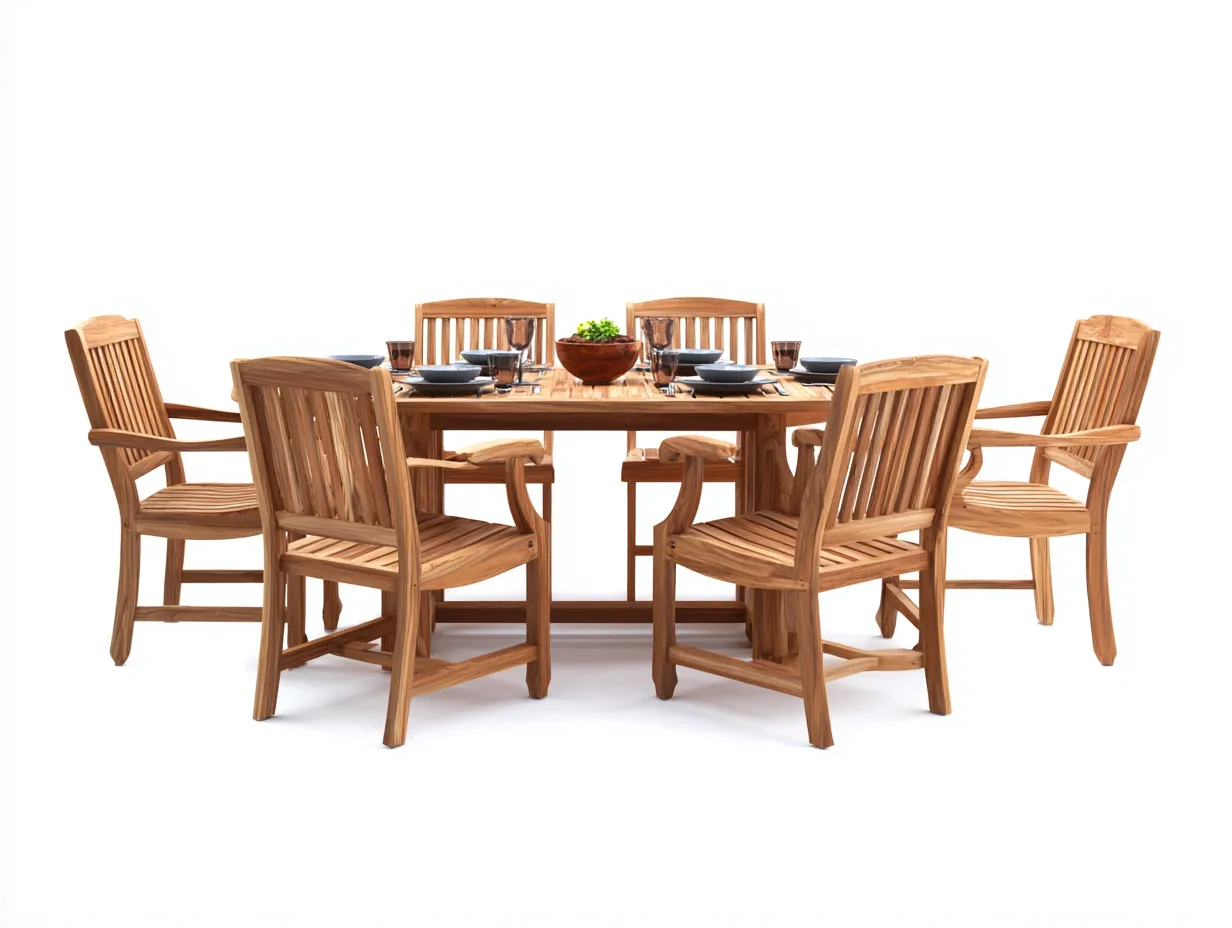 Salon de jardin repas en bois 185x100x75 cm - brun naturel - pour jardin et terrasse - design classique à lattes-Homigetpad