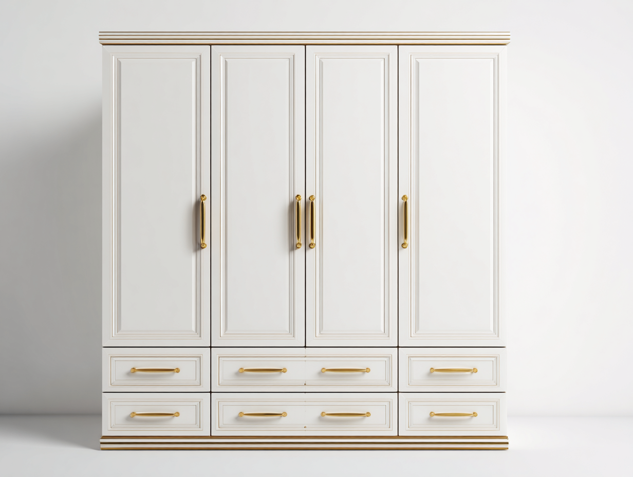 Kleiderschrank Holzwerkstoff 220x60x200 cm - Weiß - mit 4 Türen und 6 Schubladen - Klassisches Design für Schlafzimmer-Bamboomypad