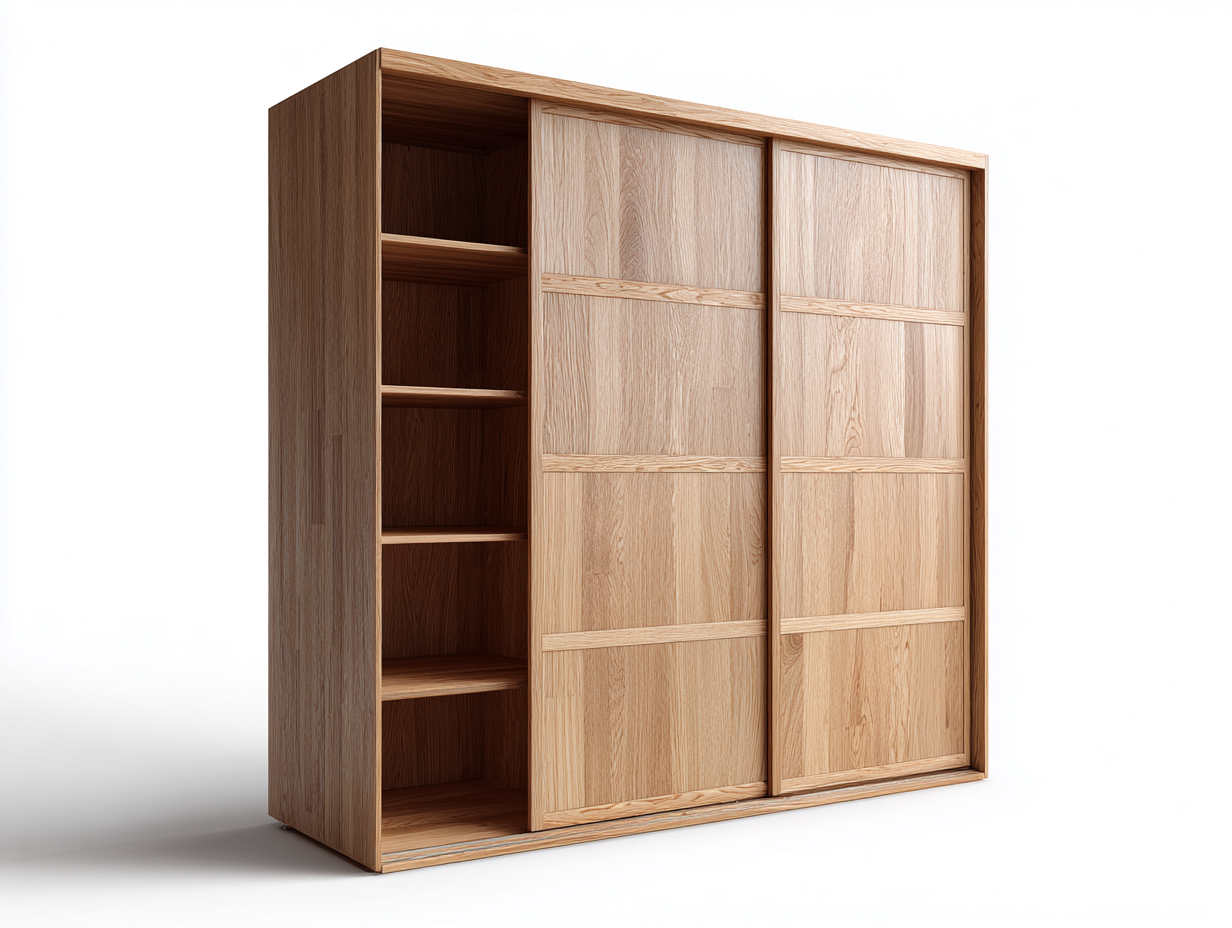 Kleiderschrank Holzwerkstoff 200x65x200 cm - Eiche - Schiebetüren mit offenen Regalfächern - Modernes Design für Schlafzimmer-Bamboomypad