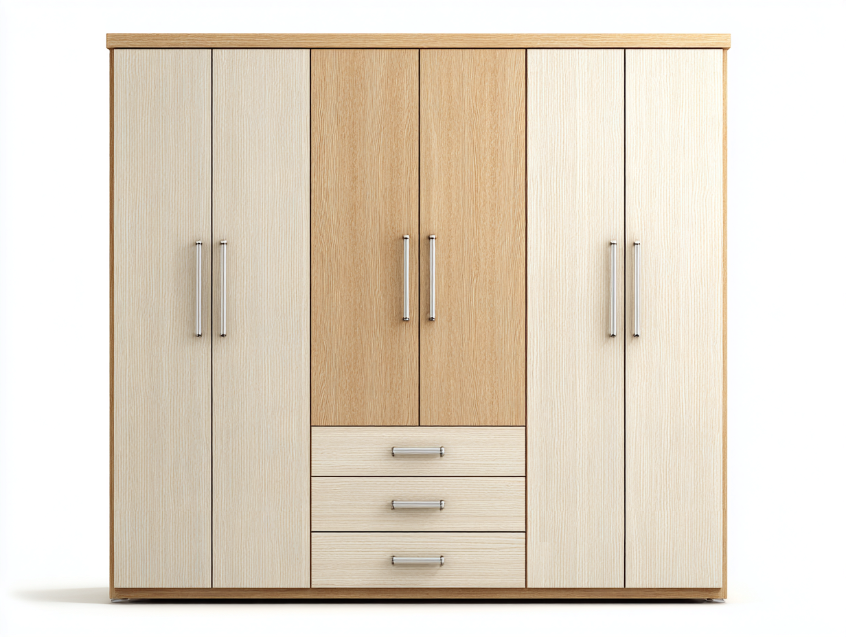 Kleiderschrank Holz MDF 180x60x200 cm Eiche Hell - für Schlafzimmer - Modernes Design mit 6 Türen und 3 Schubladen-Bamboomypad