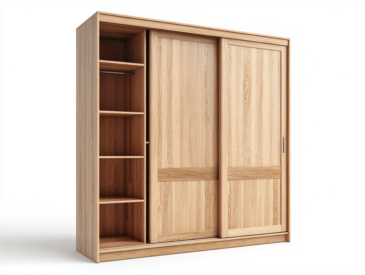 Kleiderschrank Holz MDF 180x60x200 cm Eiche - für Schlafzimmer - Schiebetüren Modernes Design-Bamboomypad