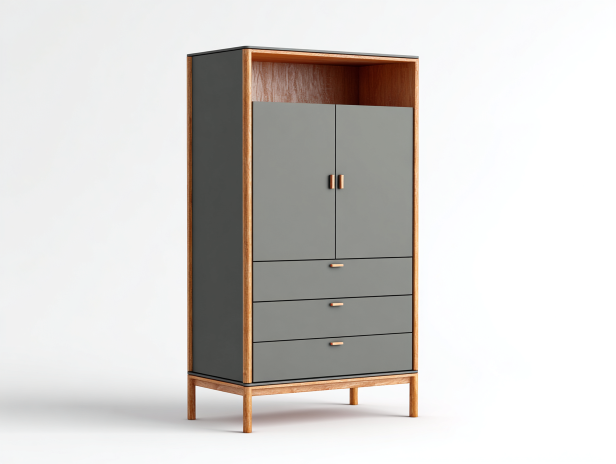 Kleiderschrank Holz MDF 80x40x120 cm Grau Naturholz - für Schlafzimmer - Modernes Design-Bamboomypad