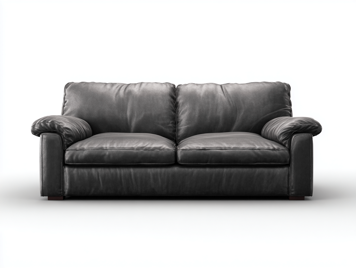 Zweisitzer Sofa-Leder-Holz-176x91x84 cm-Grau-Zeitloser Komfortstil-Luxegobay