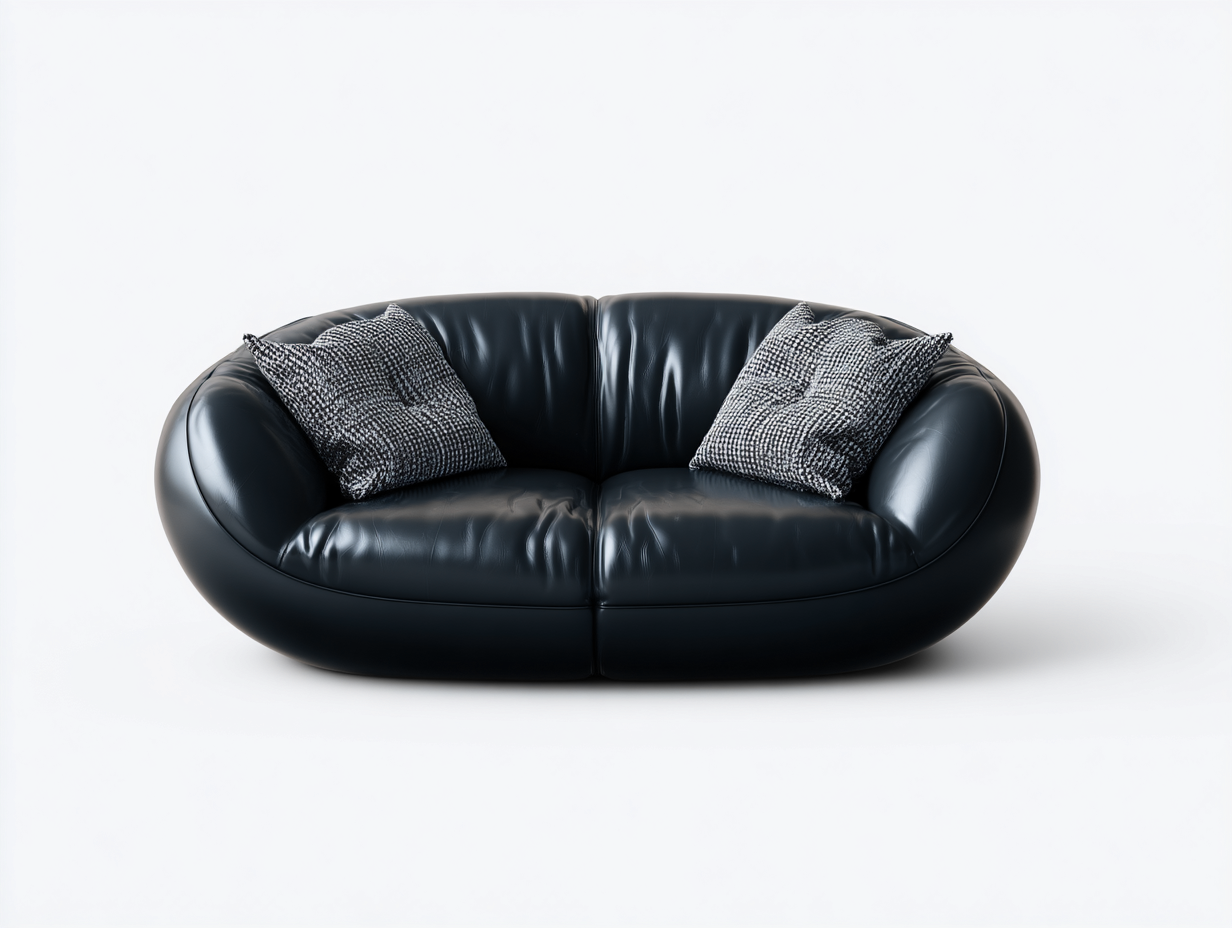 Zweisitzer Sofa-Leder-Holz-158x92x74 cm-Schwarz-Organische Moderne Form-Luxegobay