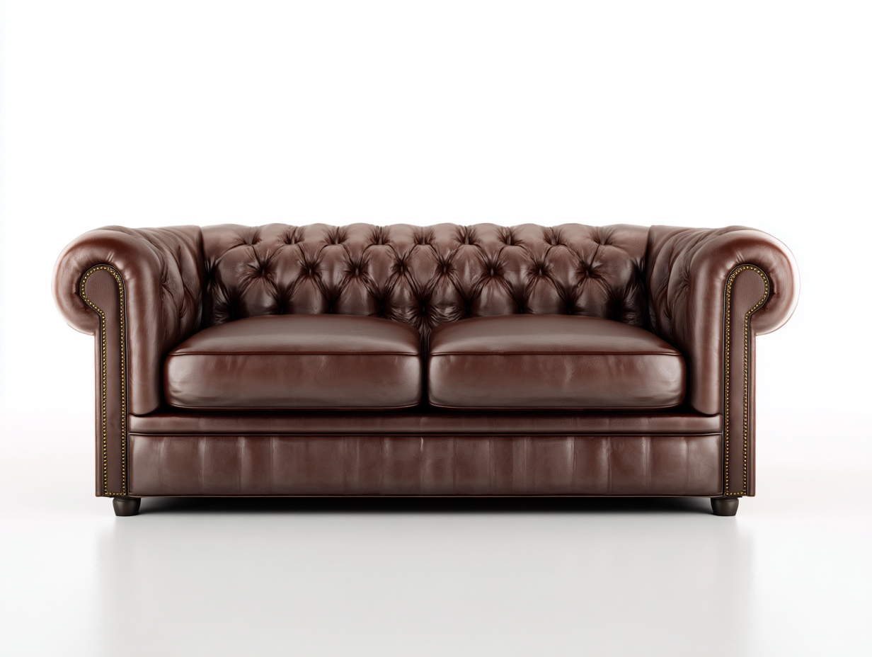 Zweisitzer Sofa-Leder-Holz-182x92x80 cm-Dunkelbraun-Klassischer Chesterfield Stil-Luxegobay