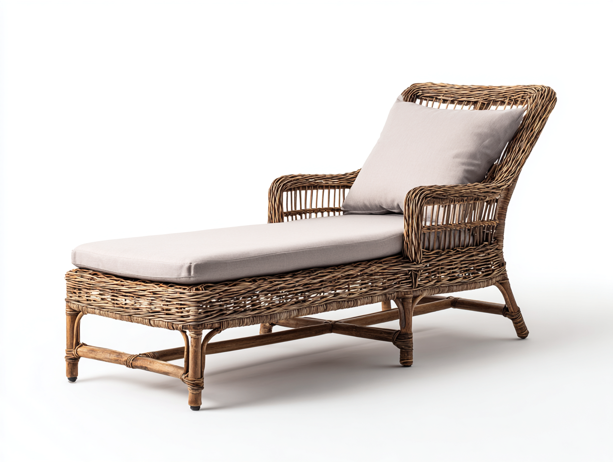 Sonnenliege Rattan 185x70x80 cm - naturfarben-grau - klassisches Design für Garten und Terrasse-Craftgoyard