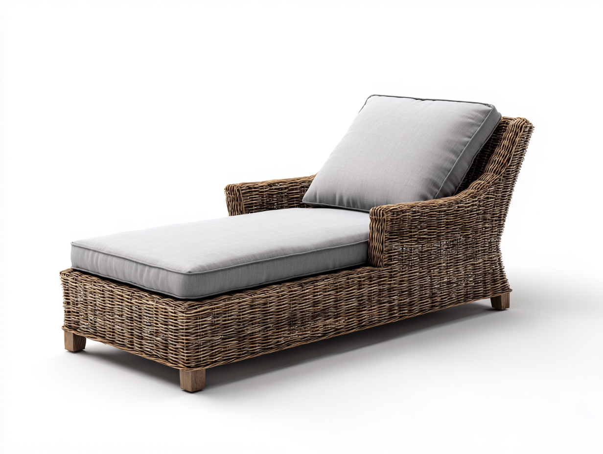 Sonnenliege Rattan 175x65x80 cm - naturfarben-grau - klassisches Design für Garten und Terrasse-Craftgoyard