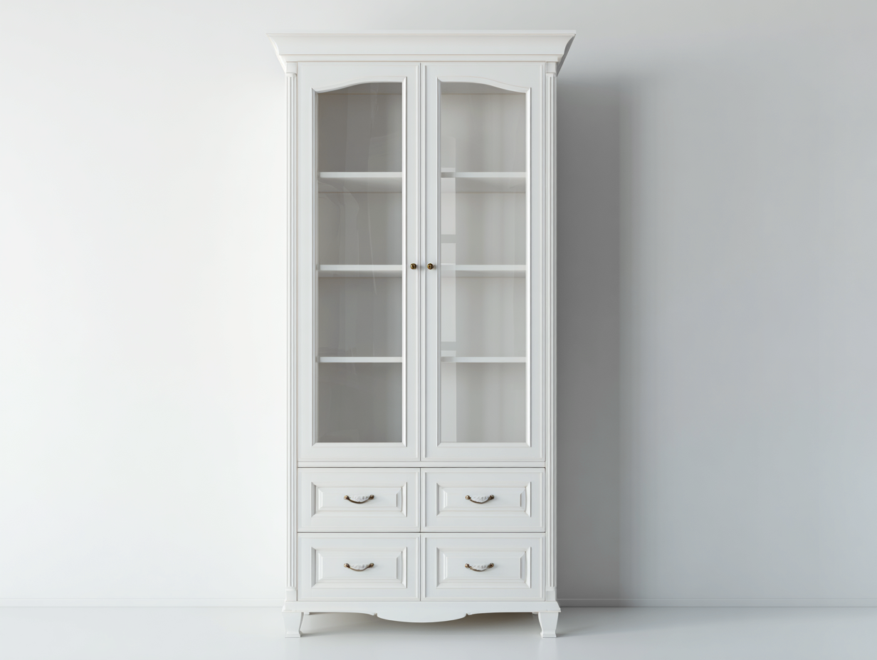 Vitrine Holzwerkstoff 90x40x190 cm - Weiß - mit 2 Glastüren und 4 Schubladen - Klassisches Design für Küche-Craftgoyard