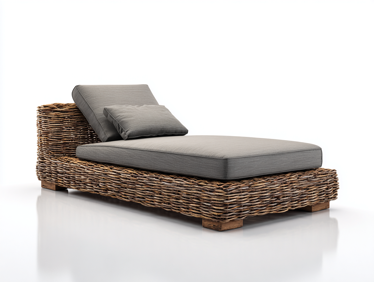 Sonnenliege Rattan 180x70x75 cm - naturfarben-grau - modernes Design für Garten und Terrasse-Craftgoyard