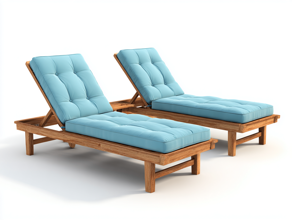 Sonnenliege Set Holz 190x70x85 cm - naturfarben-blau - modernes Design für Garten und Terrasse mit verstellbarer Rückenlehne-Craftgoyard