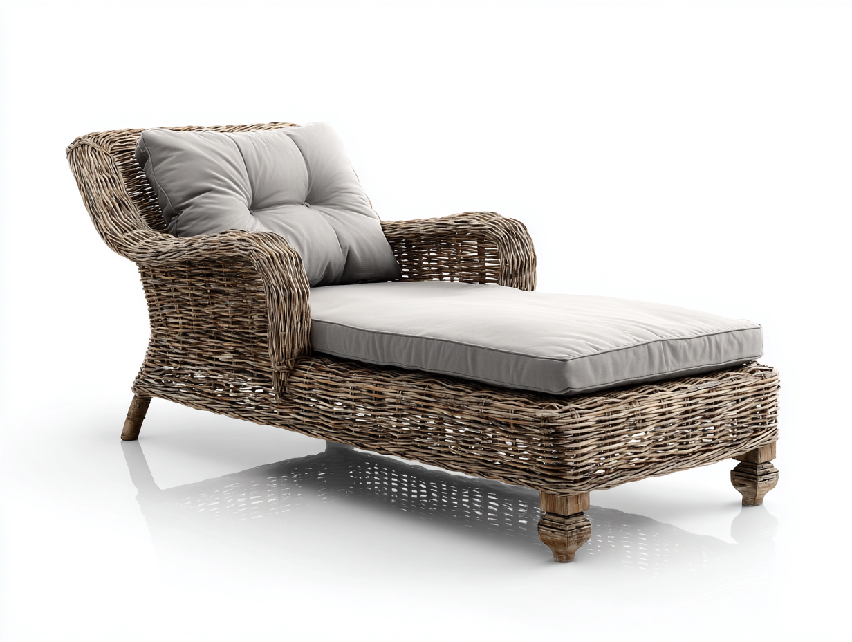 Sonnenliege Rattan 180x65x85 cm - naturfarben-grau - klassisches Design für Garten und Terrasse-Craftgoyard