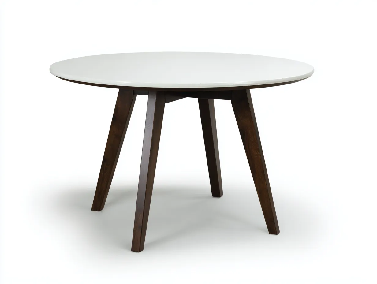 Mesa de comedor 118x118x75 cm - blanco mate y nogal oscuro - para comedor - mesa circular de líneas suaves-Nileniostudio