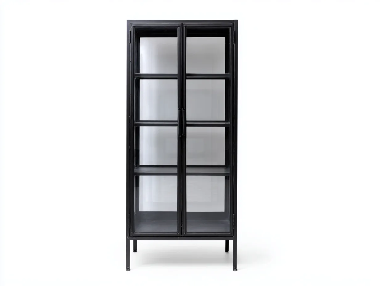 Vitrina 85x40x185 cm - metal y vidrio - negro y gris - con marco recto para salón-Nileniostudio