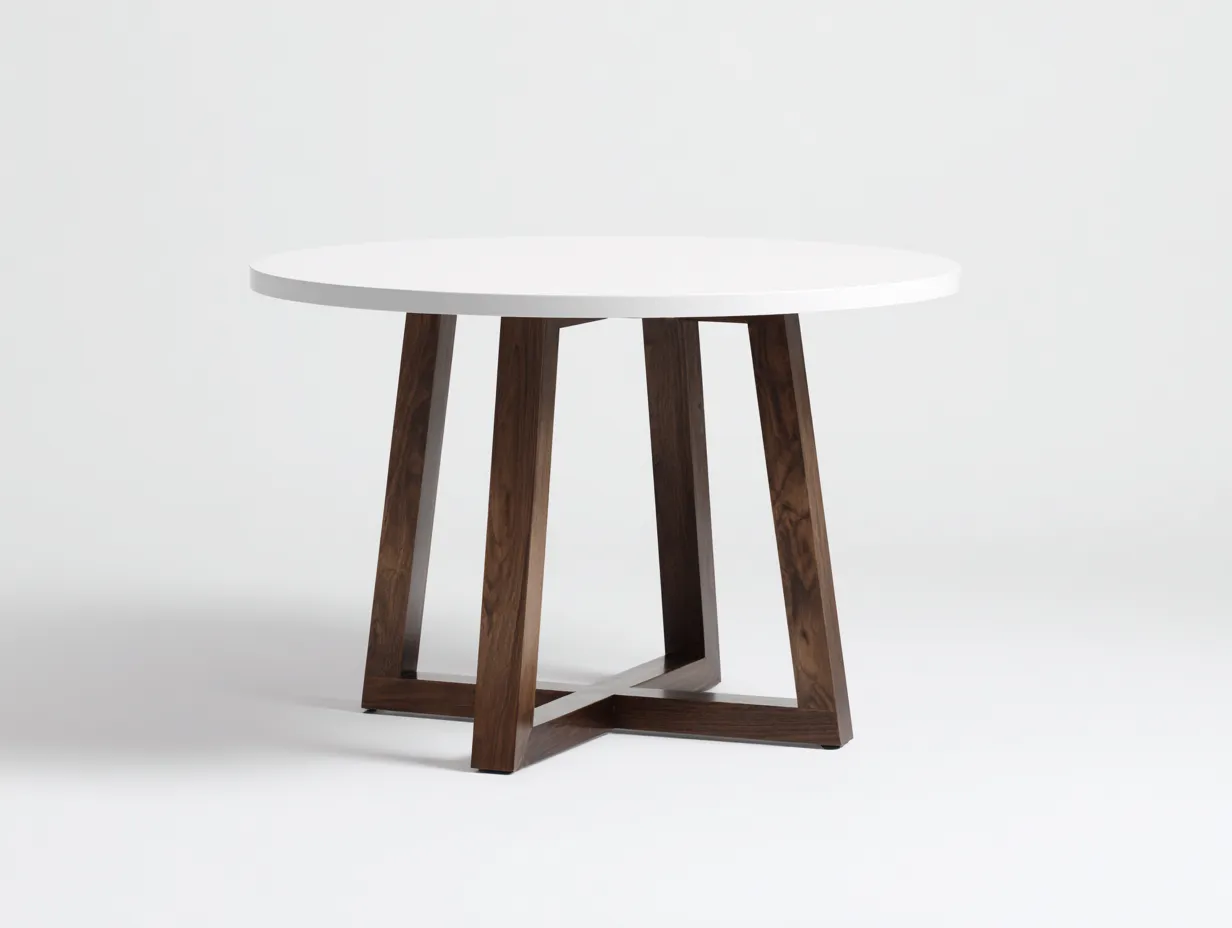 Mesa de comedor 118x118x75 cm - blanco y nogal - para comedor - estructura redonda con apoyo central cruzado-Nileniostudio