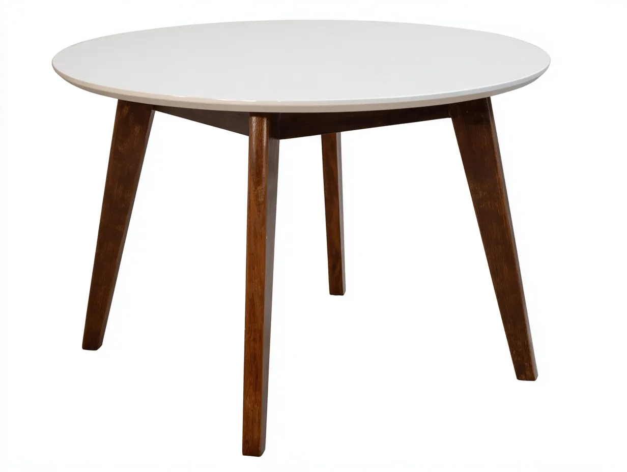 Mesa de comedor 120x120x75 cm - blanco - para comedor - tablero redondo con patas nogal