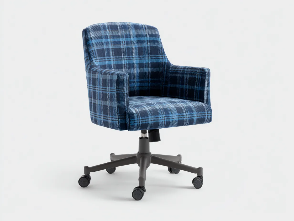 Silla de oficina 61x63x84-92 cm - azul oscuro y azul claro - tela estampada - giratoria con brazos