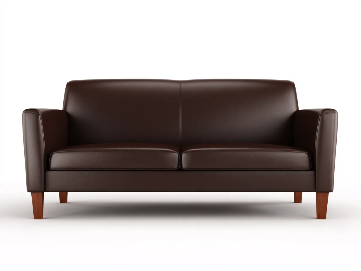 Sofá de dos plazas 202x86x78 cm - piel sintética coñac para salón - estilo mid century con patas inclinadas-Nileniostudio