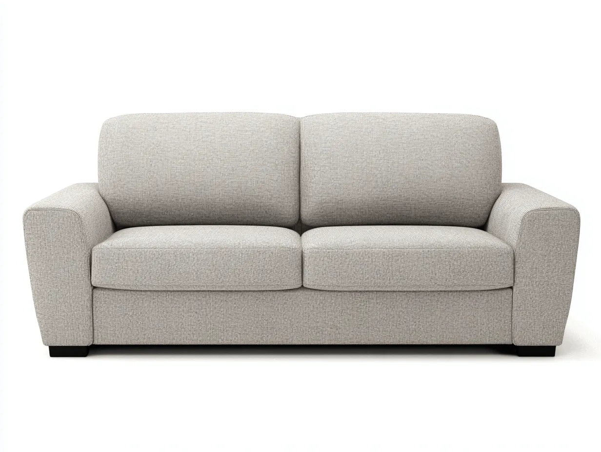 Sofá de dos plazas 196x88x82 cm - tejido beige grisáceo para salón - brazos cuadrados y base baja
