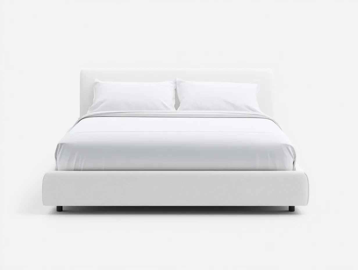 Cama doble tapizada 200x160x104 cm - blanco roto - base baja y diseño minimalista-Nileniostudio