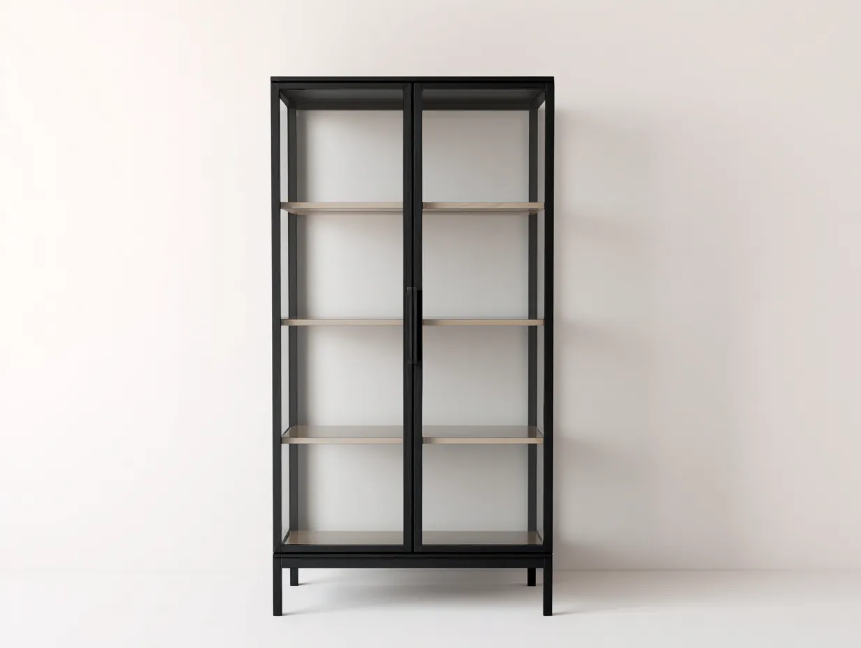 Vitrina 84x41x185 cm - metal y vidrio - negro y beige - con interior contrastado para salón