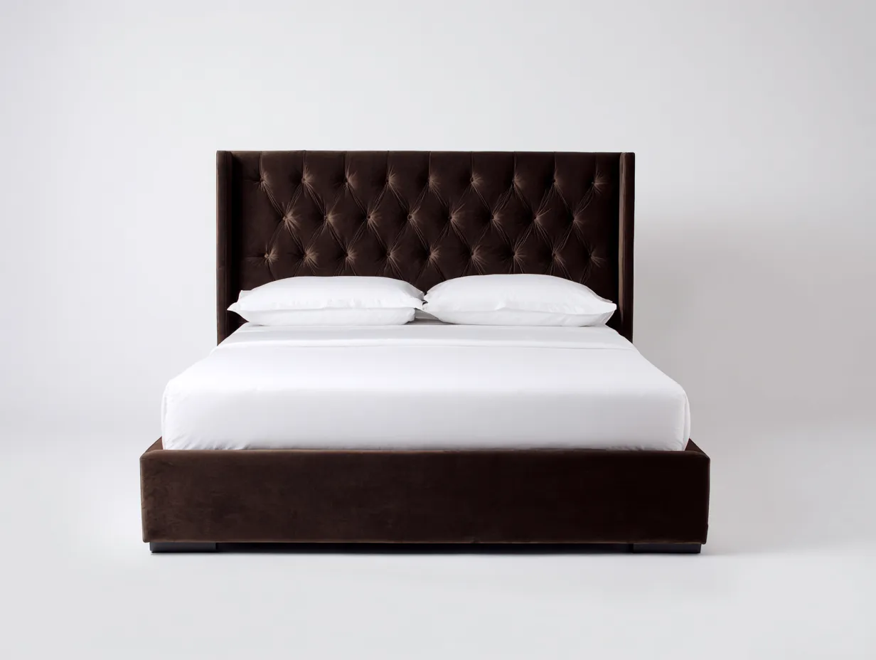 Cama doble tapizada 200x160x126 cm - marrón cacao - cabecero capitoné y estructura envolvente-Nileniostudio