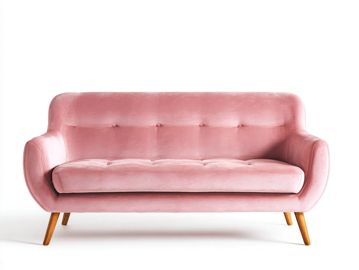 Sofá de dos plazas 208x85x79 cm - terciopelo rosa para salón - respaldo capitoné y brazos redondeados-Nileniostudio