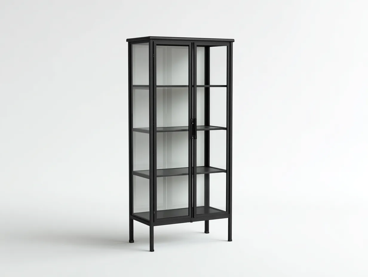Vitrina 78x36x176 cm - metal y vidrio - negro y transparente - compacta para salón