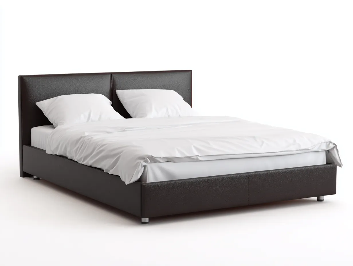 Cama doble tapizada 200x160x108 cm - marrón oscuro - acabado liso y perfil contemporáneo-Nileniostudio