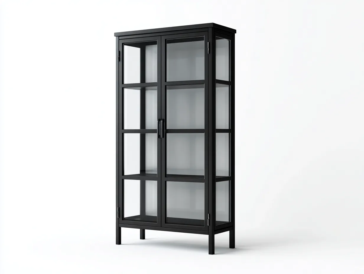 Vitrina 82x39x182 cm - metal y vidrio - negro - con laterales acristalados para salón-Nileniostudio