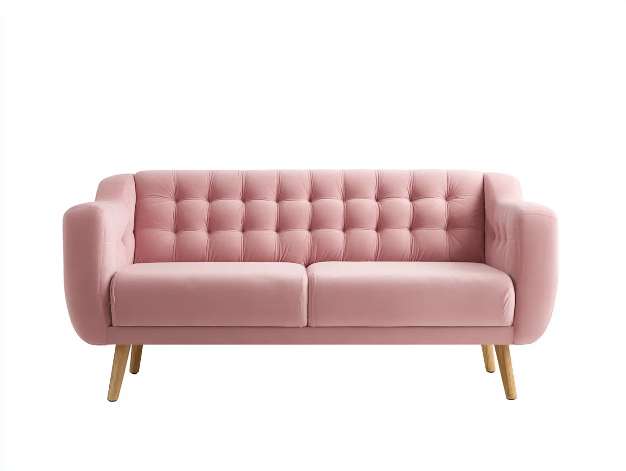 Sofá de dos plazas 212x87x80 cm - terciopelo rosa claro para salón - respaldo capitoné y asiento dividido-Nileniostudio