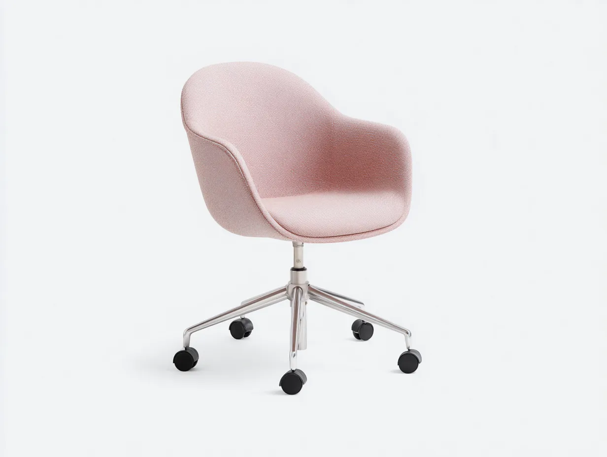 Silla de oficina 60x61x81-89 cm - rosa claro y cromado - tela texturizada - compacta con ruedas