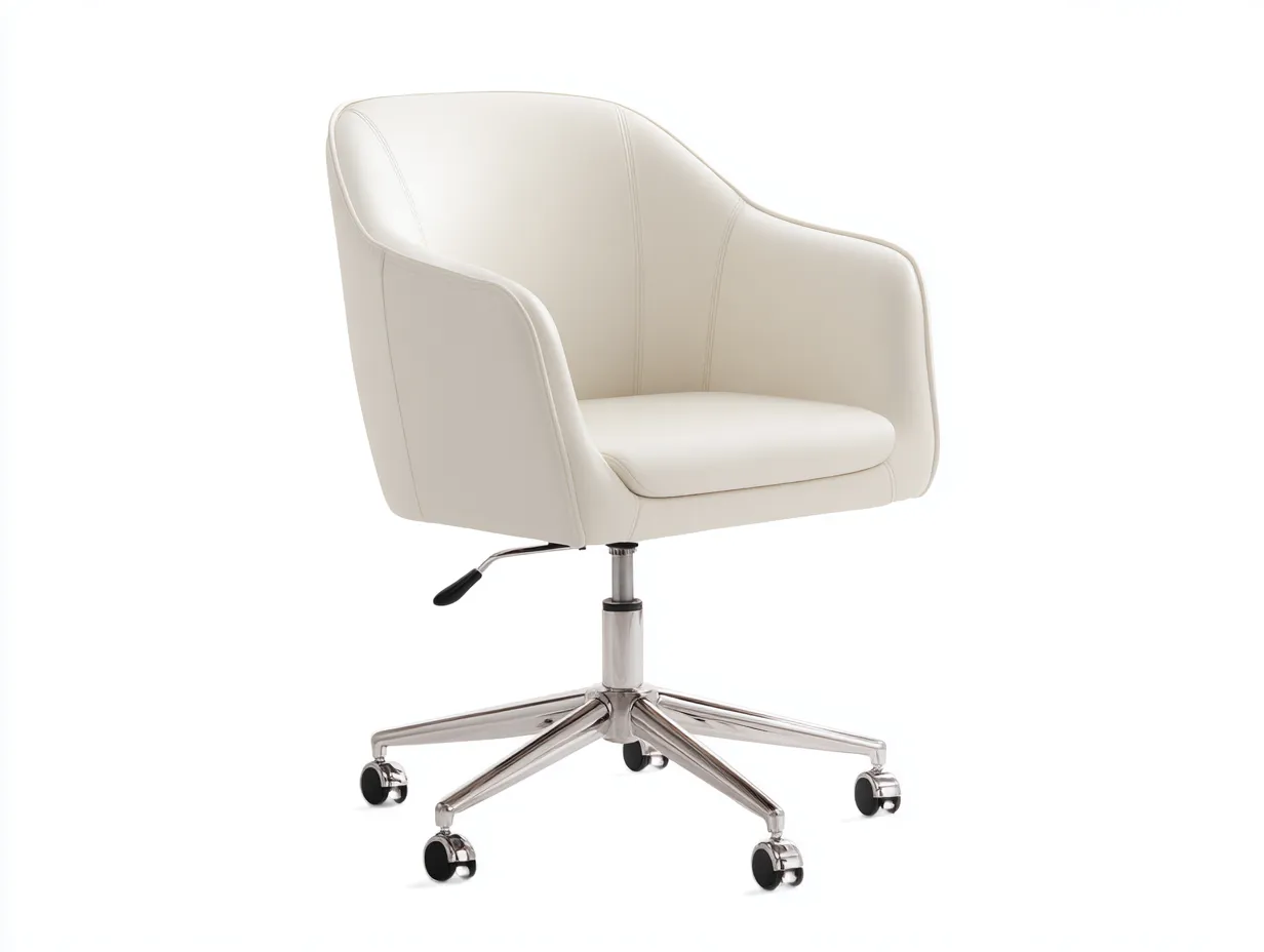 Silla de oficina 64x66x88-96 cm - blanco roto y cromado - polipiel - respaldo envolvente con ruedas