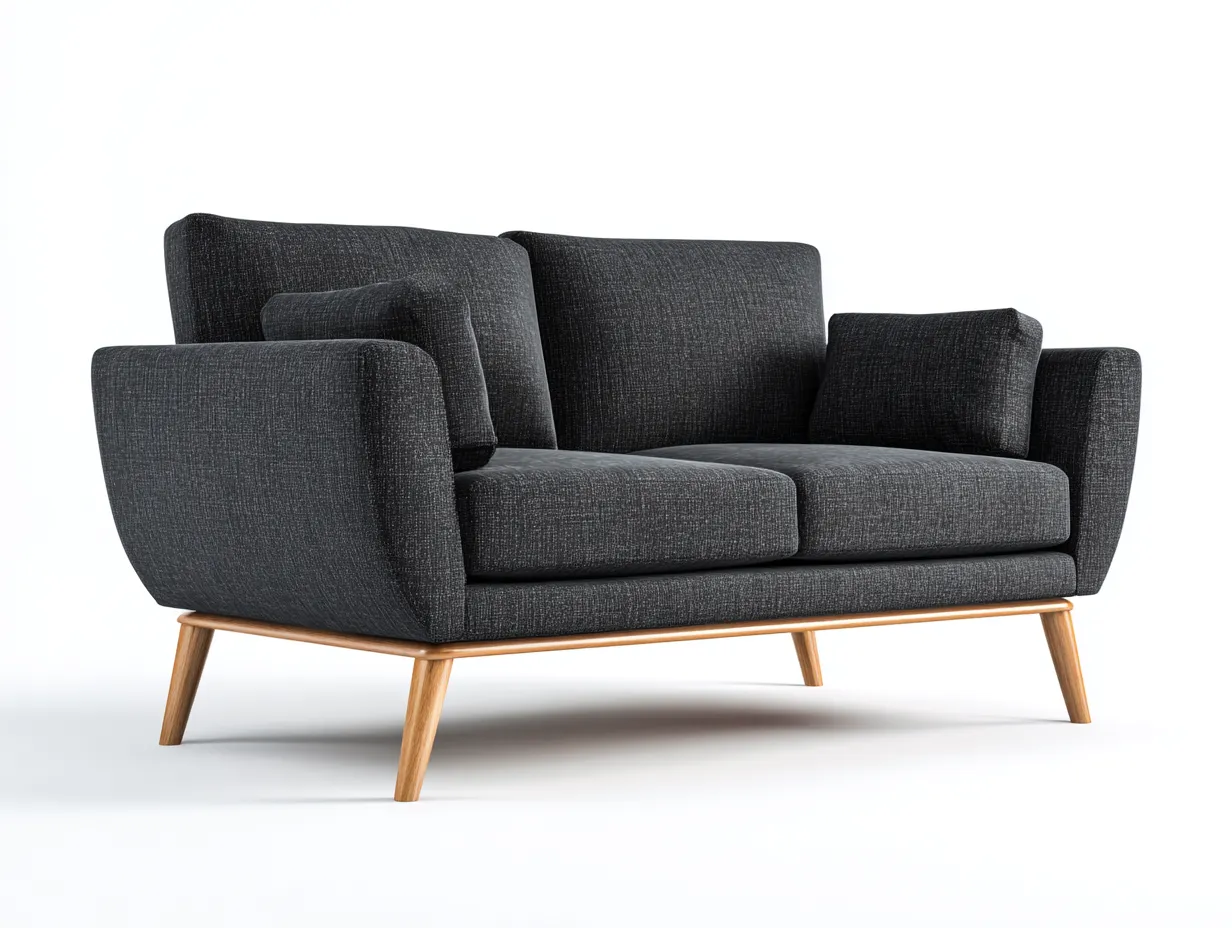 Sofá de dos plazas 198x90x82 cm - tejido gris antracita para salón - patas inclinadas de madera natural-Nileniostudio