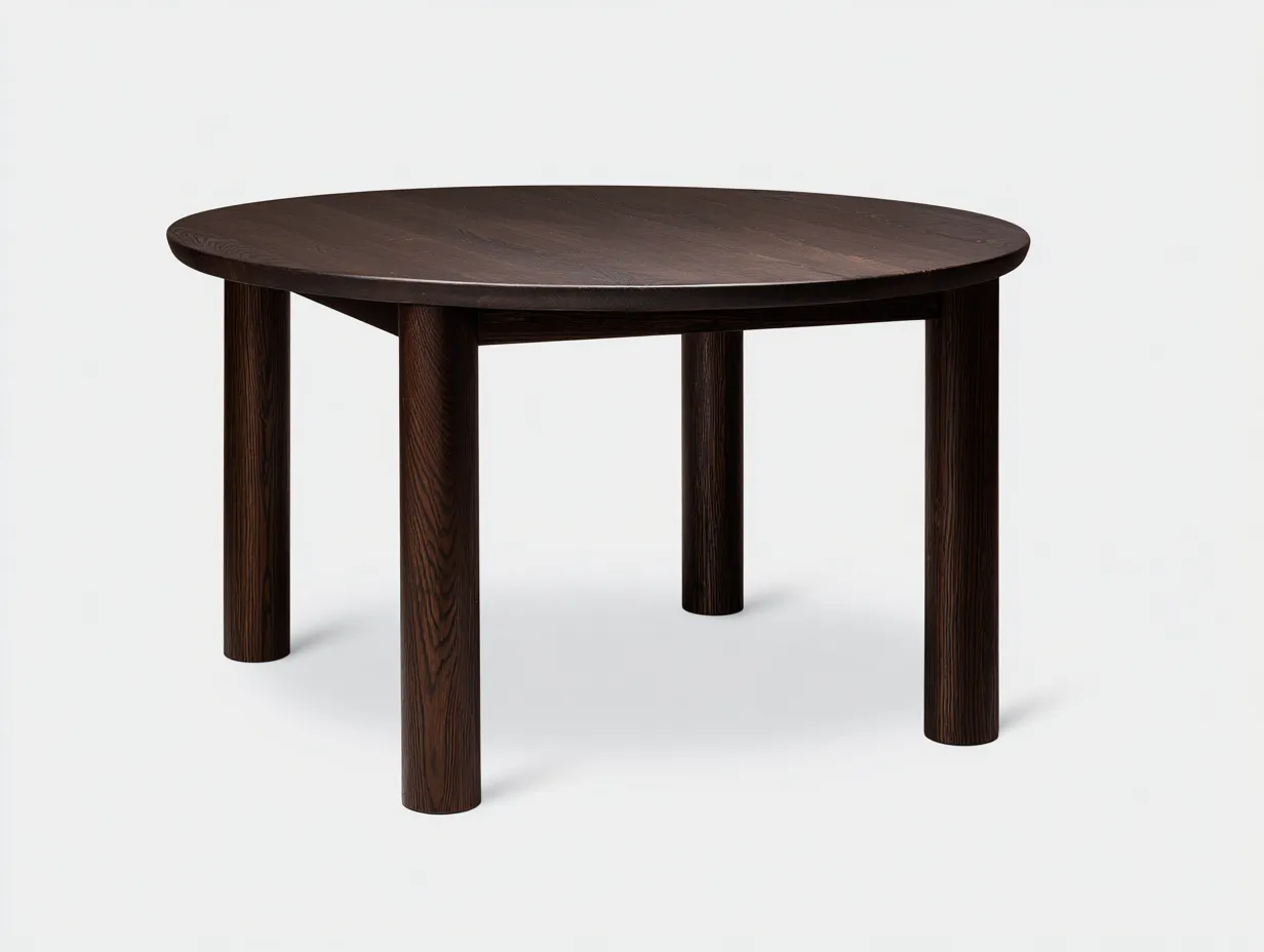 Mesa de comedor 125x125x75 cm - wengué oscuro - madera - para comedor - tablero redondo con patas cilíndricas-Nileniostudio