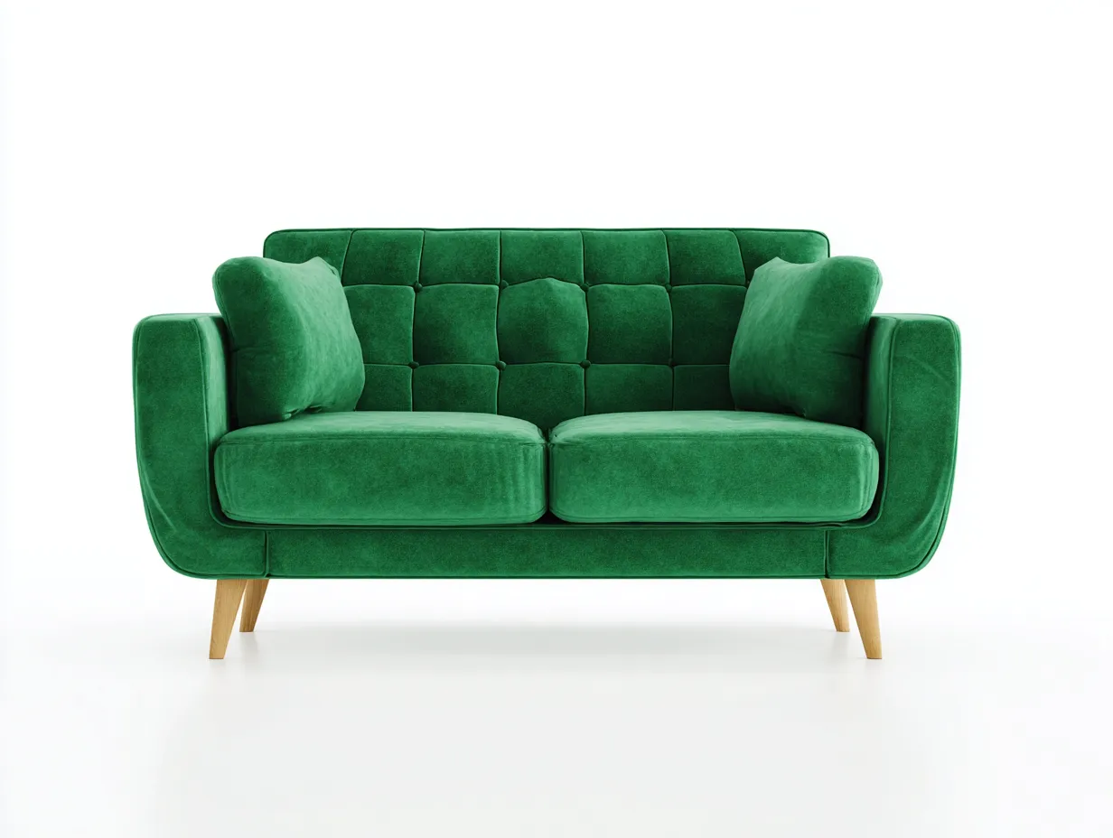 Sofá de dos plazas 200x87x81 cm - terciopelo verde para salón - respaldo capitoné y patas de madera-Nileniostudio