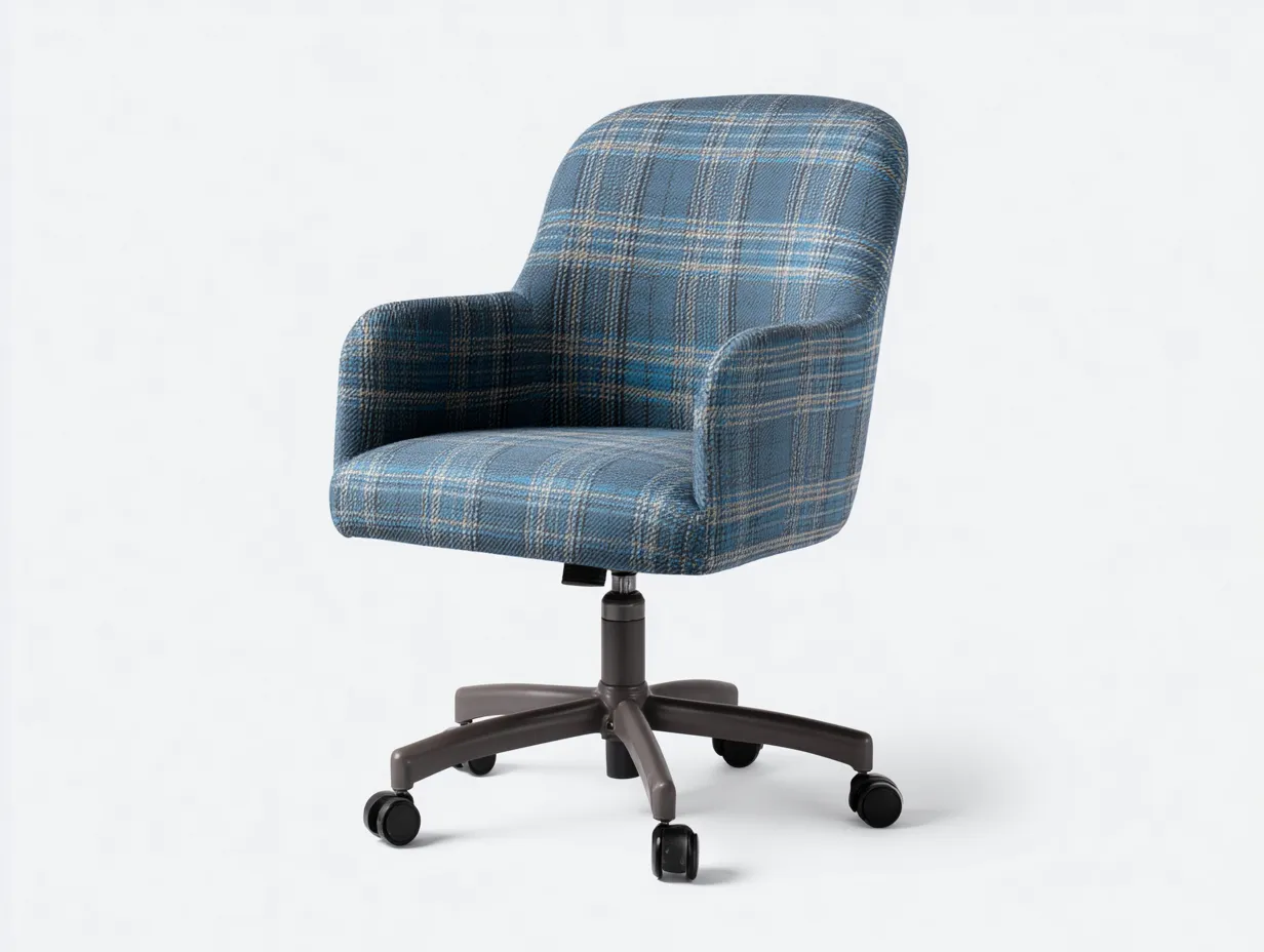 Silla de oficina 61x63x86-94 cm - azul y gris oscuro - tela de cuadros - asiento giratorio con ruedas-Nileniostudio