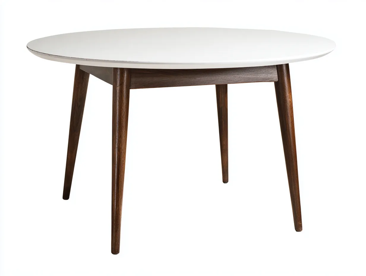 Mesa de comedor 120x120x75 cm - blanco - para comedor - diseño circular con estructura nogal oscuro