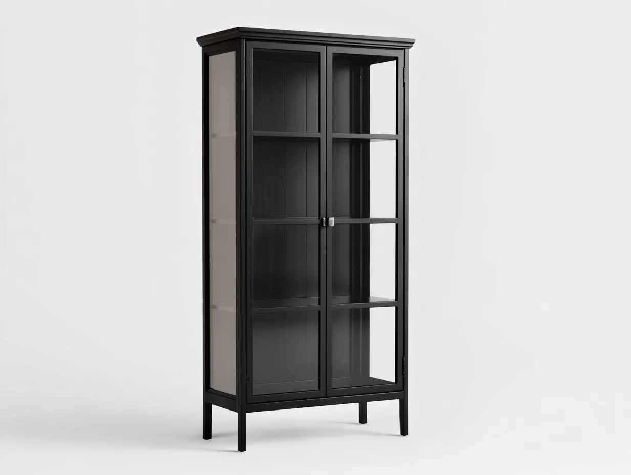 Vitrina 80x38x180 cm - metal y vidrio - negro y transparente - con 2 puertas para salón-Nileniostudio