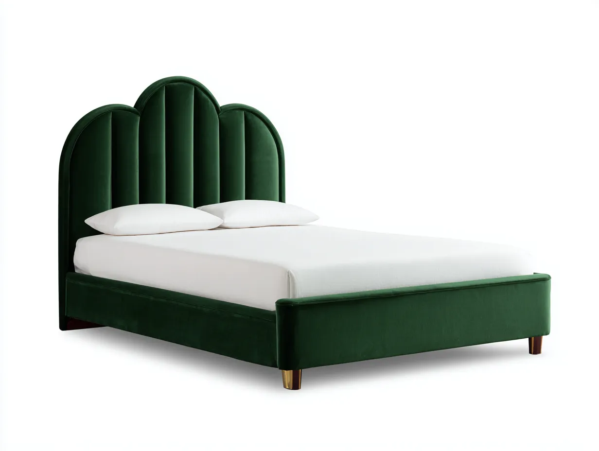 Cama doble tapizada 200x160x128 cm - verde esmeralda - cabecero arqueado y terciopelo decorativo-Nileniostudio