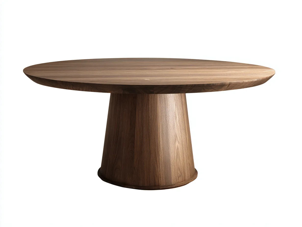 Mesa de comedor 140x140x75 cm - nogal oscuro - madera maciza - para comedor - base cónica central contemporánea-Nileniostudio