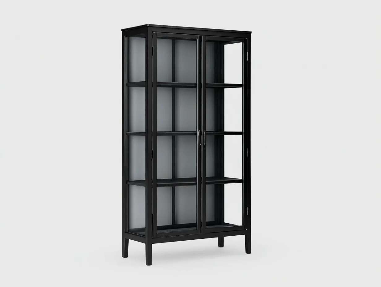 Vitrina 88x40x186 cm - metal y vidrio - negro - con estantes visibles para salón