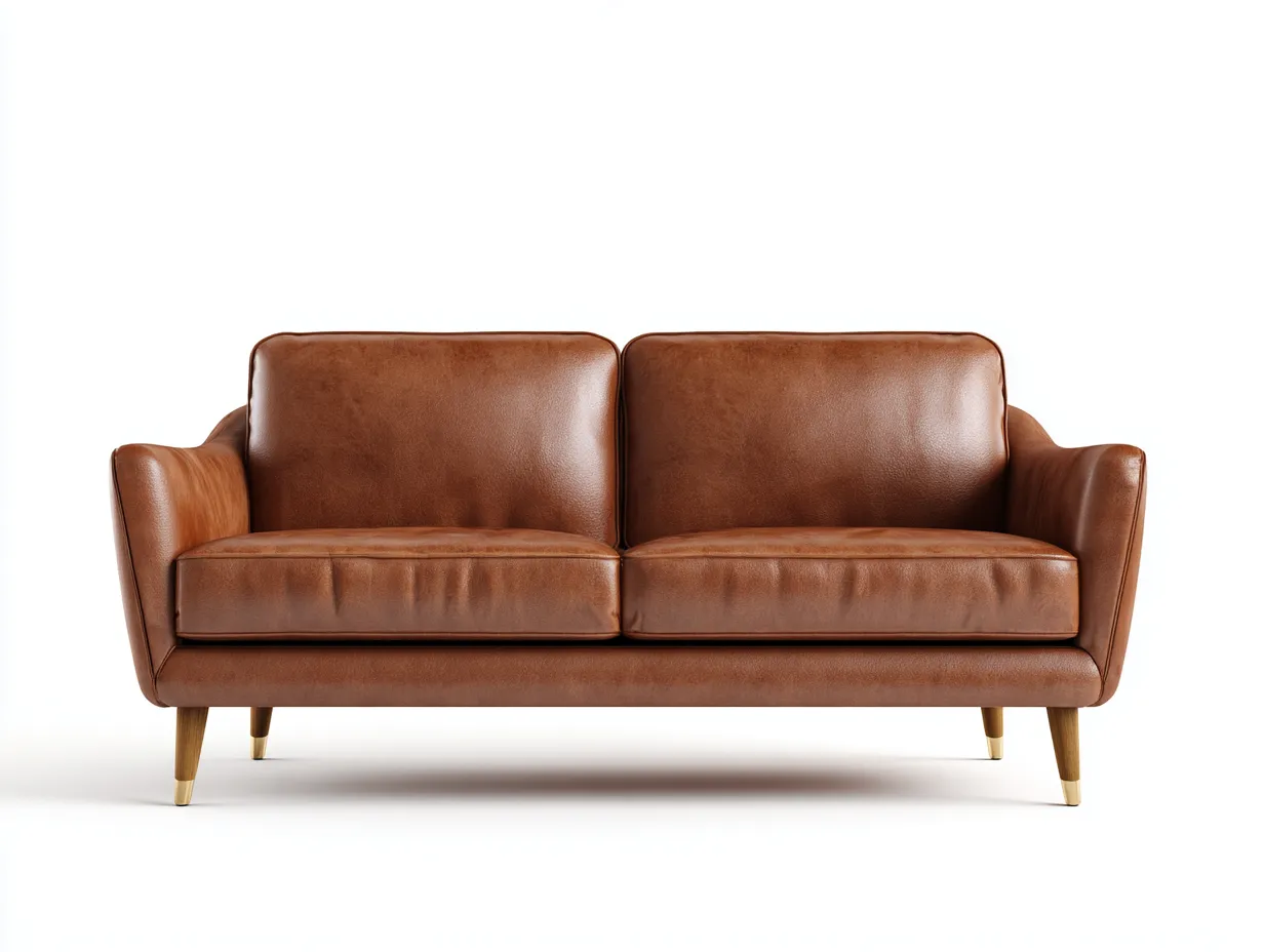 Sofá de dos plazas 196x88x80 cm - piel sintética marrón envejecido para salón - respaldo doble y brazos anchos-Nileniostudio