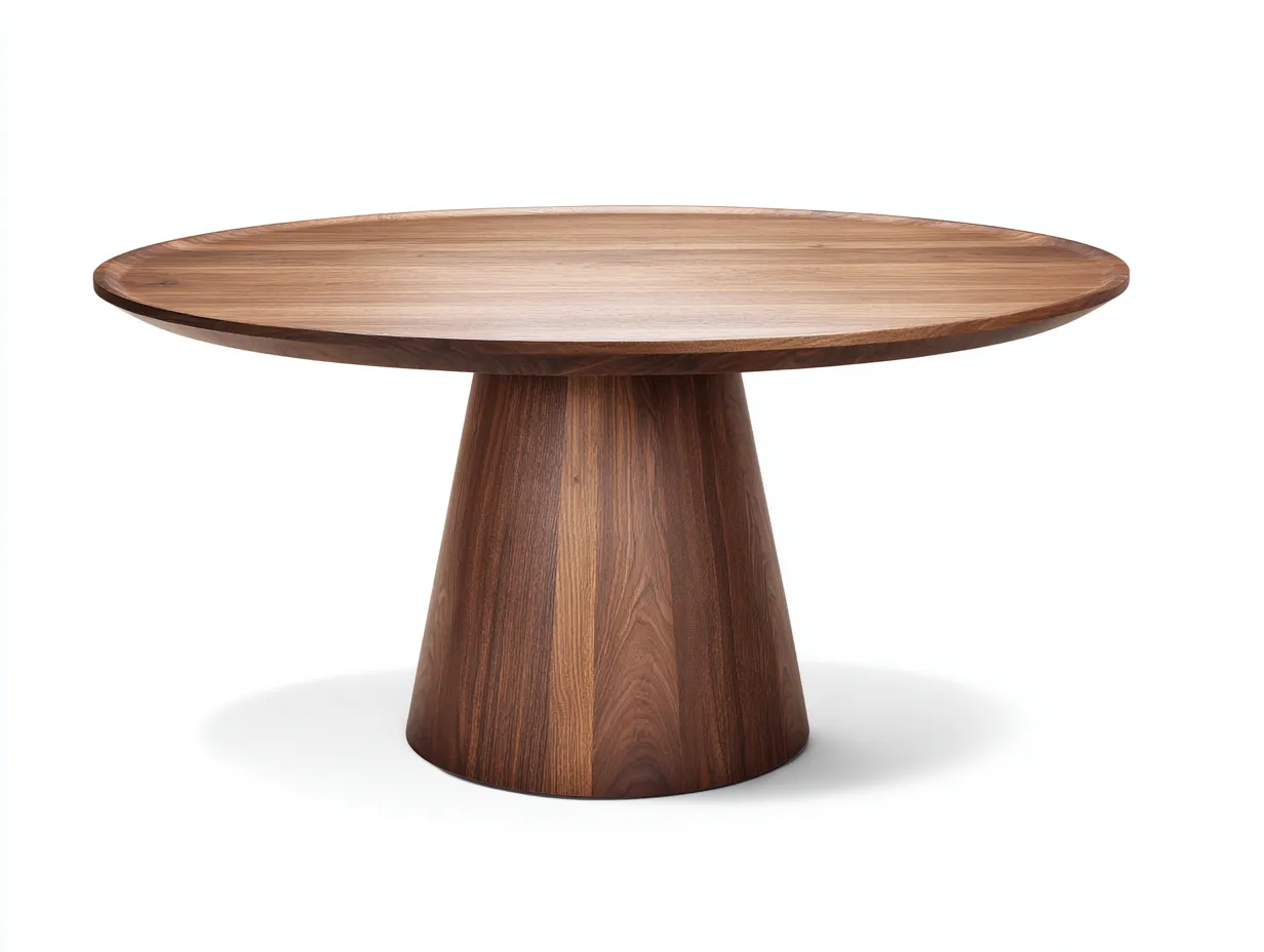 Mesa de comedor 130x130x75 cm - nogal oscuro - para comedor - pedestal central redondo de madera maciza-Nileniostudio