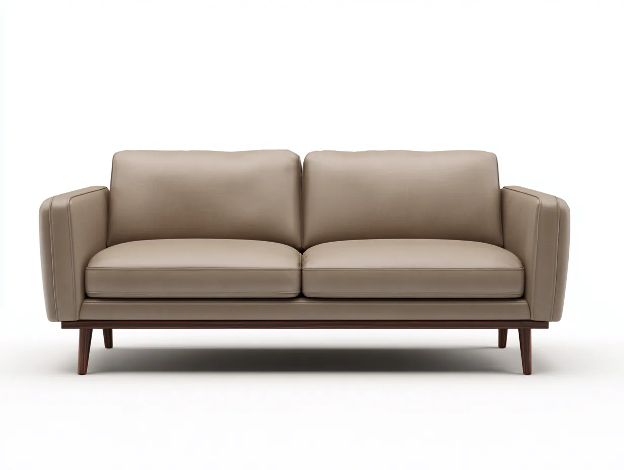 Sofá de dos plazas 206x86x78 cm - piel sintética beige para salón - brazos rectos y patas de madera oscura-Nileniostudio