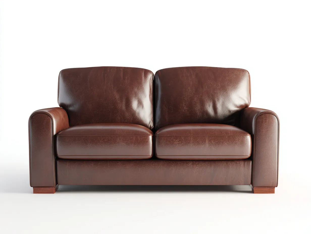 Sofá de dos plazas 188x84x82 cm - piel sintética marrón oscuro para salón - brazos rectos y patas de madera-Nileniostudio