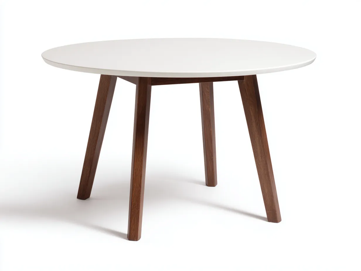 Mesa de comedor 120x120x75 cm - tablero blanco y madera nogal - para comedor - diseño redondo contemporáneo-Nileniostudio