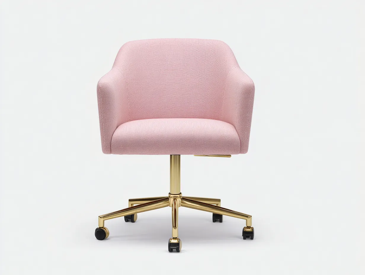 Silla de oficina 61x63x82-90 cm - rosa pastel y dorado - tejido liso - regulable con base giratoria