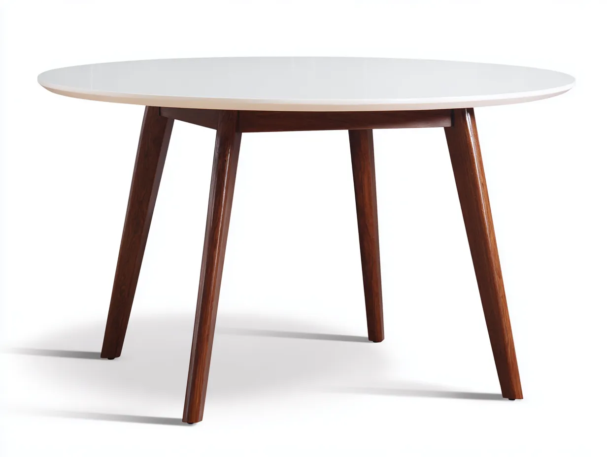 Mesa de comedor 118x118x75 cm - blanco - para comedor - forma redonda con base de madera oscura