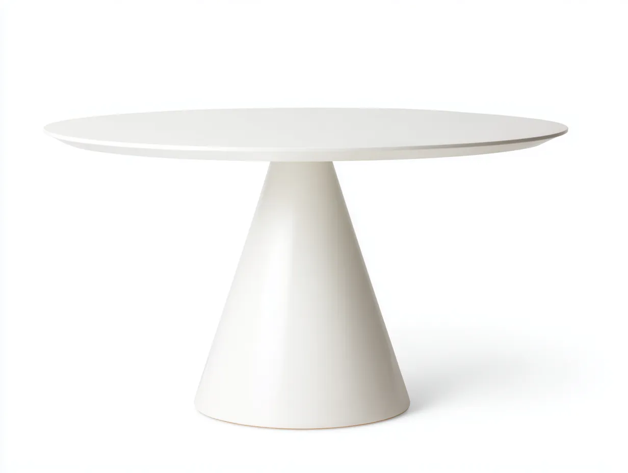 Mesa de comedor 130x130x75 cm - blanco satinado - para comedor - mesa redonda con base cónica central-Nileniostudio